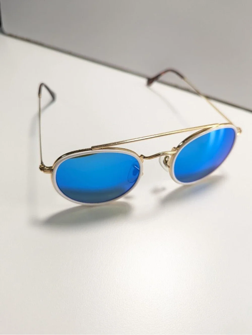 Retro Style Sunglasses  Gold Gradient Blue Lens Double Bridge 53-20